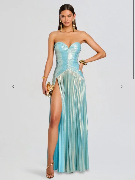 Retrofete Dresses & Skirts - Retrofete Aqua Metallic Strapless Sweetheart Maxi Gown with High Slit